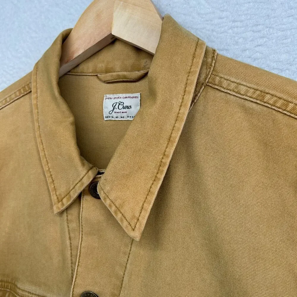 J.CREW Jacket Mens L Garment-Dyed Duck Canvas Trucker Stretch Cotton Mustard